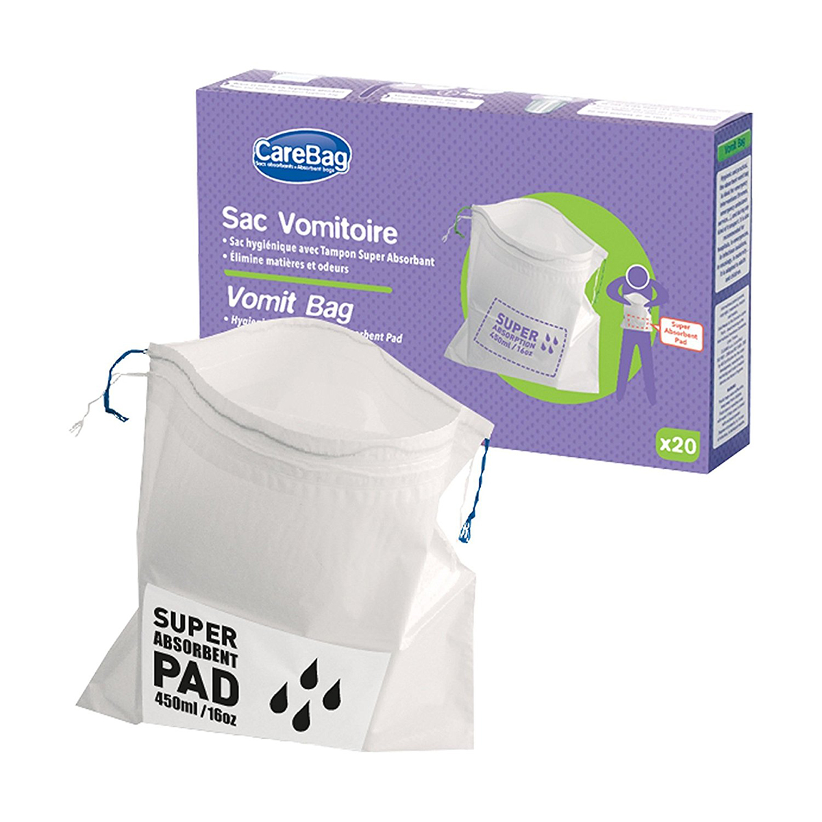 Carebag Medical Grade Vomit Bag With Super Absorbent Pad